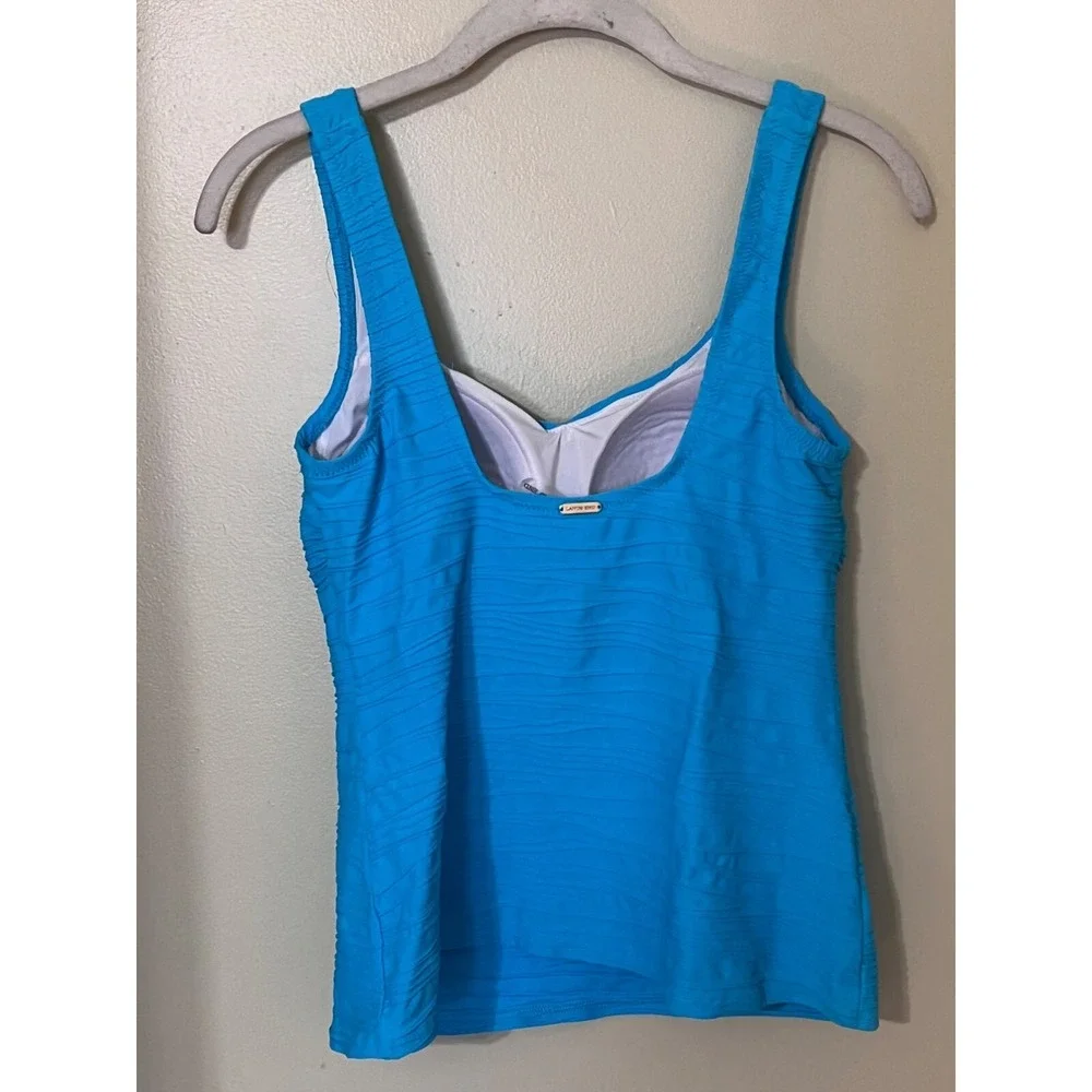 Lands End‎ Ruched Tankini Top Turquoise Size 6 beachy vacation tropical cruise